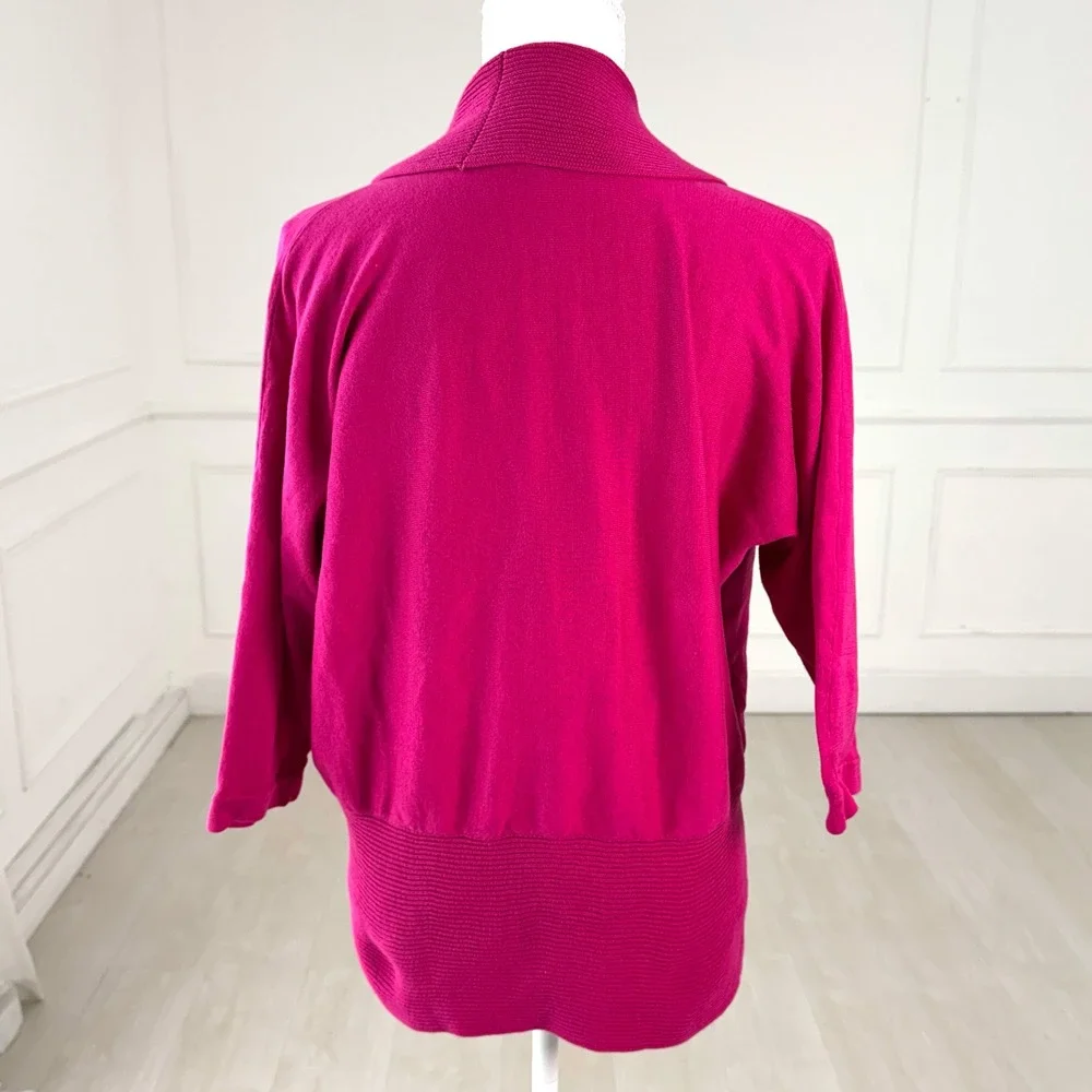 Lauren Ralph Lauren Cardigan Womens 1X Magenta Cotton‎ Ribbed Shawl Shawl Collar